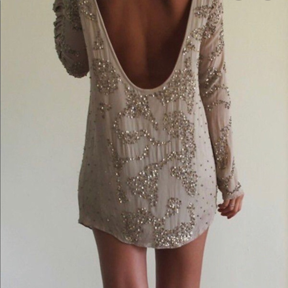 All saints gold sequin backless dress
